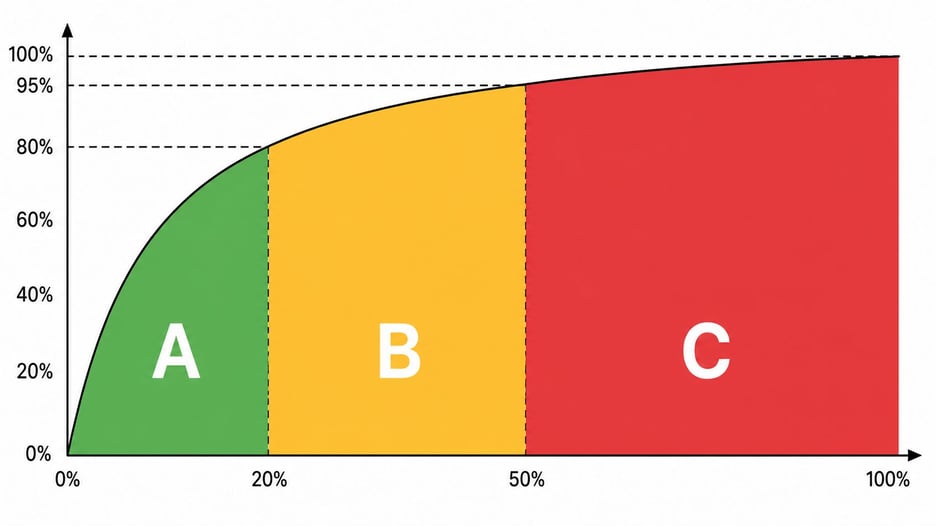 Curva ABC (Pareto): poucos clientes da Curva A concentram a maior parte da receita