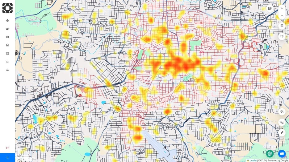 Mapa de calor de recomendação de regiões para expansão na plataforma da Datlo